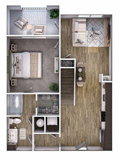 Floor plan for 1 bed, 1 bath, 892 sqft